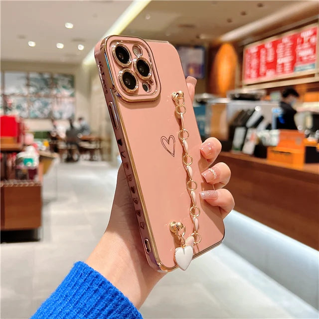 Luxury Gold Plating Love Heart Bracelet Cover For iPhone