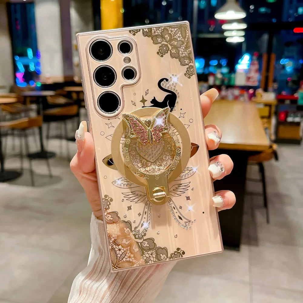 Magnetic Phone Case For Samsung with Ring Holder Cover