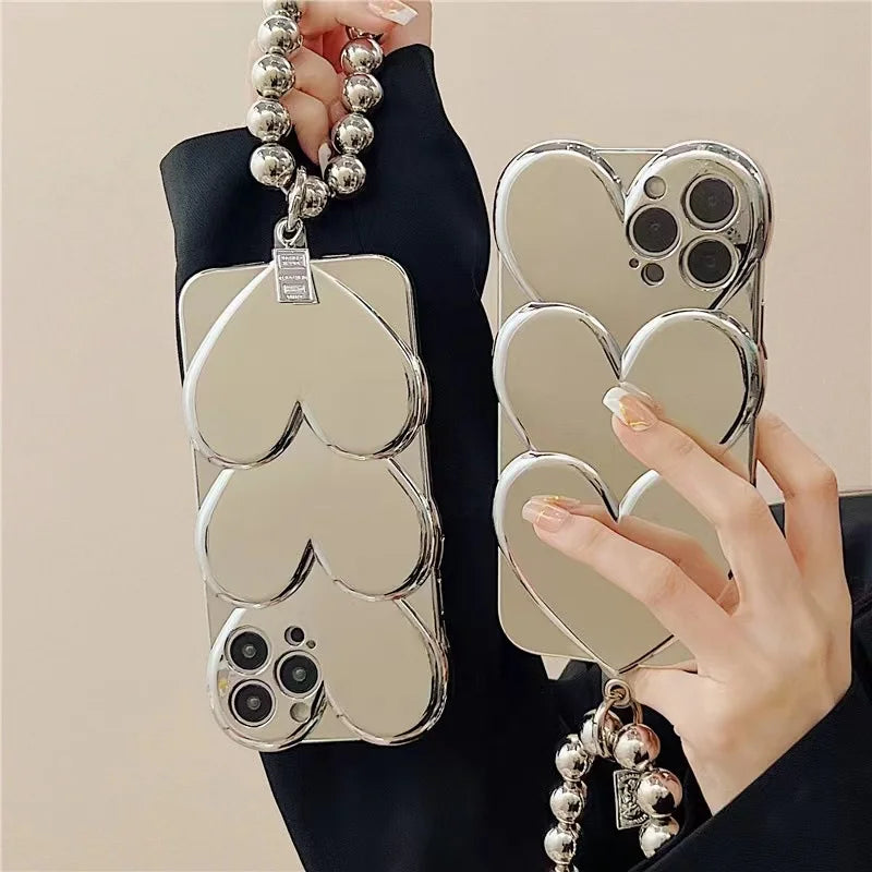 Silver Heart Case with Straps Bracelet for iPhone
