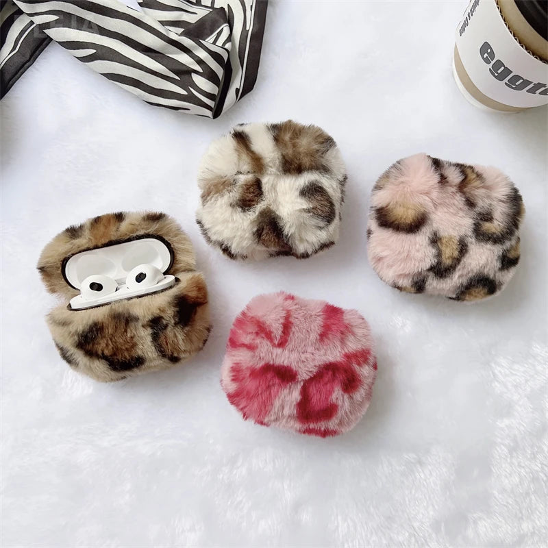 Fashion Fluffy Soft Plush Leopard Earphone Case For Apple AirPods