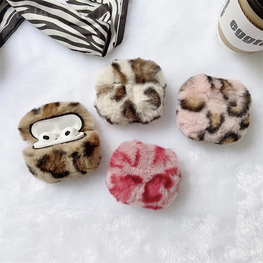 Fashion Fluffy Soft Plush Leopard Earphone Case For Apple AirPods