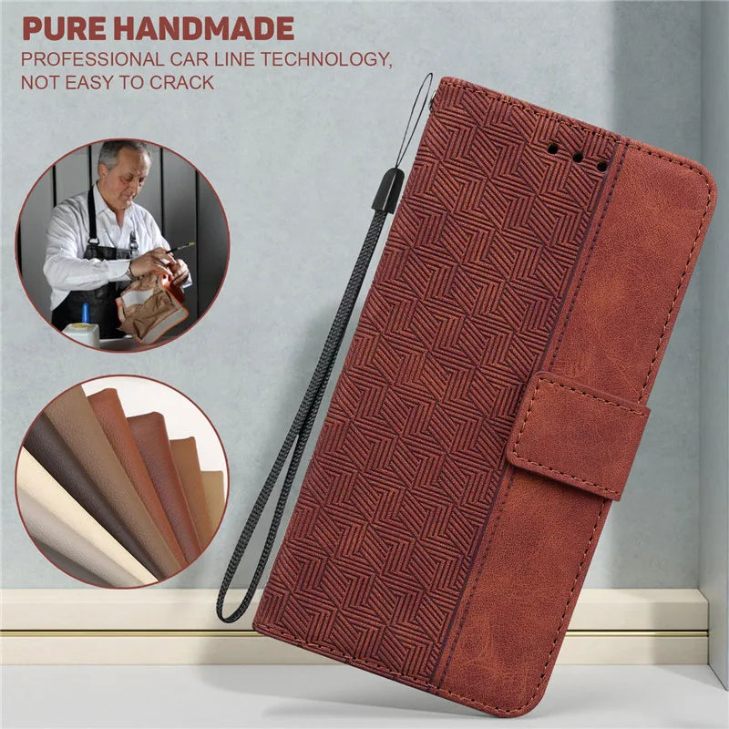 Magnetic Geometric Textile Pattern Wallet Case for Galaxy