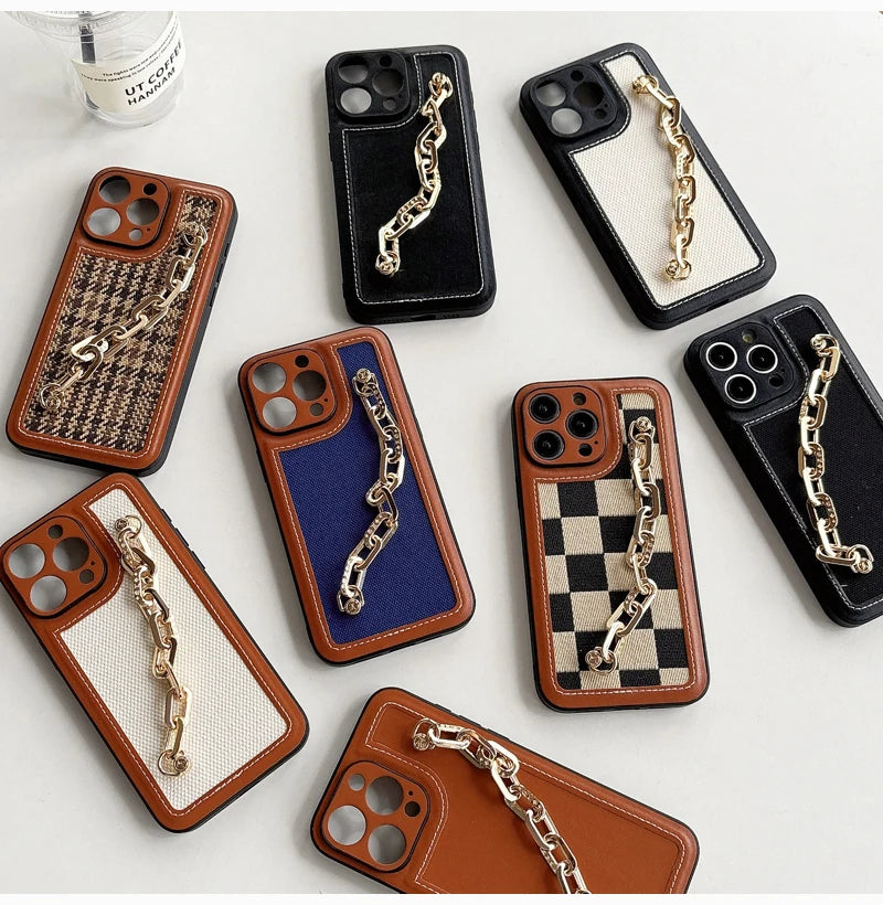 High-end Canvas Woven With Chain Phone Case For iPhone