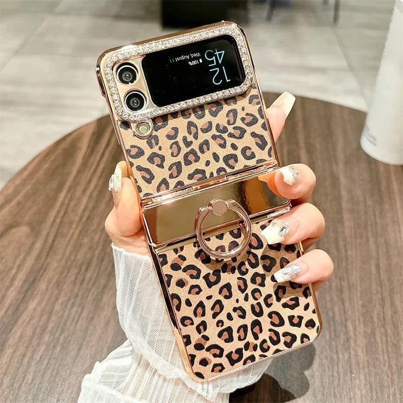 Plated Leopard Print Case For Samsung Galaxy Z Flip