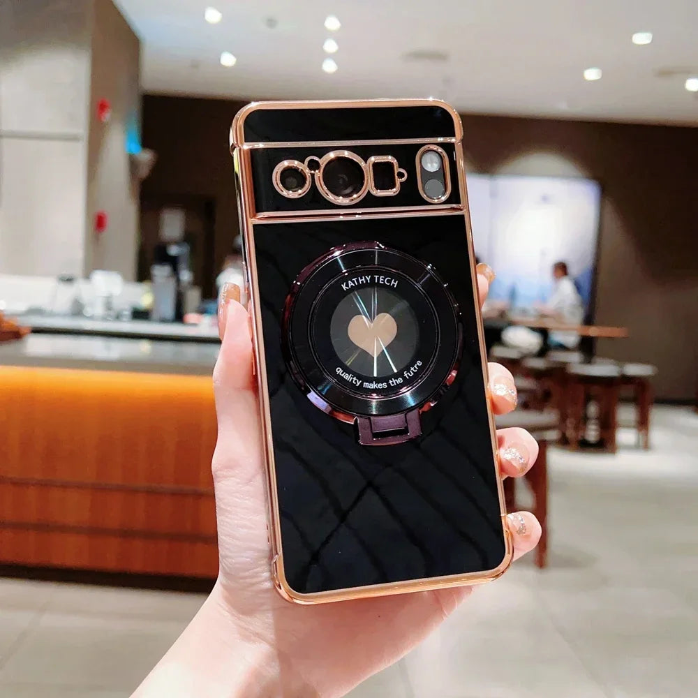 Electroplate Love Heart Fold Stand Holder Case for Google Pixel