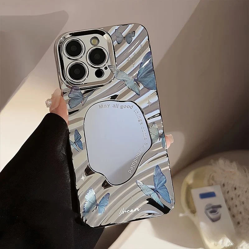 Cute Butterfly Mirror Wave Phone Case For iPhone