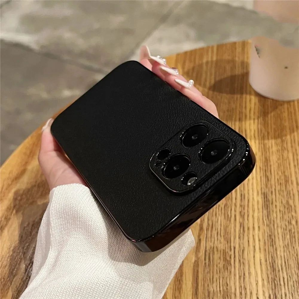 Luxury Plating Leather Shockproof Case For iPhone