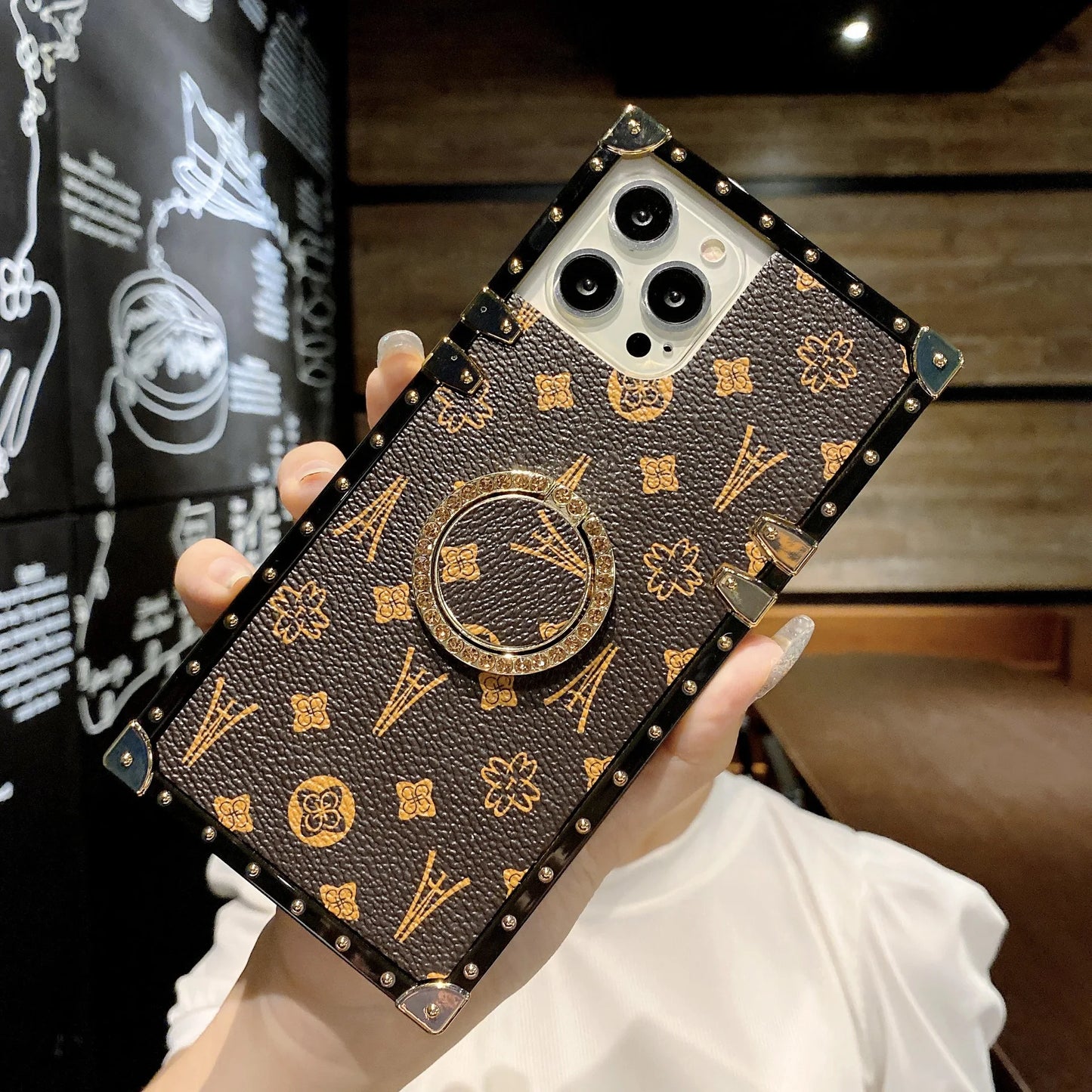 Luxury Fashion Glitter Ring Leather Phone Case For Iphone