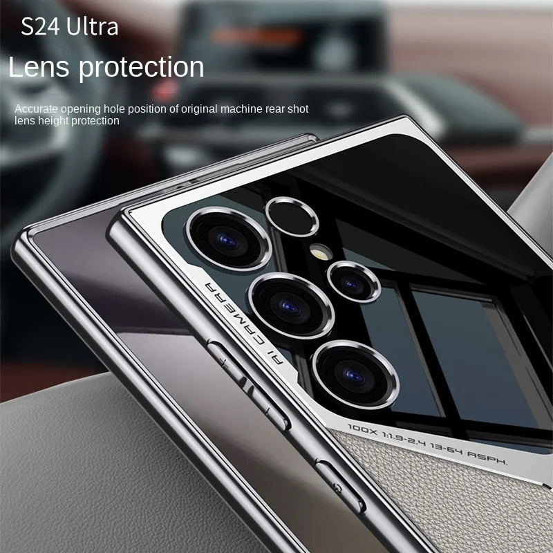 Electroplated Plain Leather Phone Case for Samsung Galaxy S24 S23 Ultra