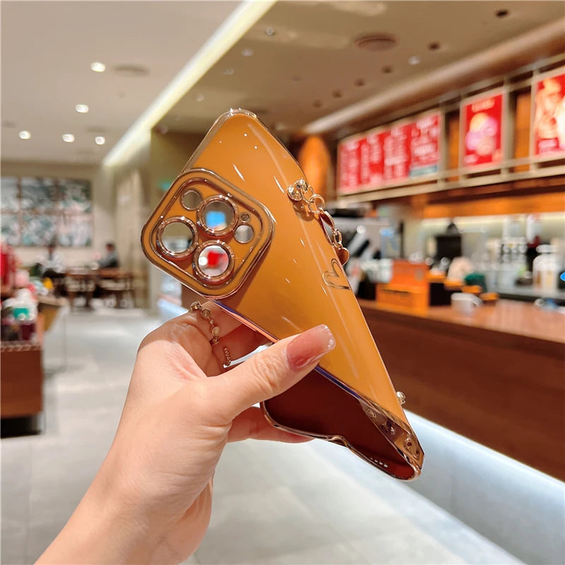 Luxury Gold Plating Love Heart Bracelet Cover For iPhone