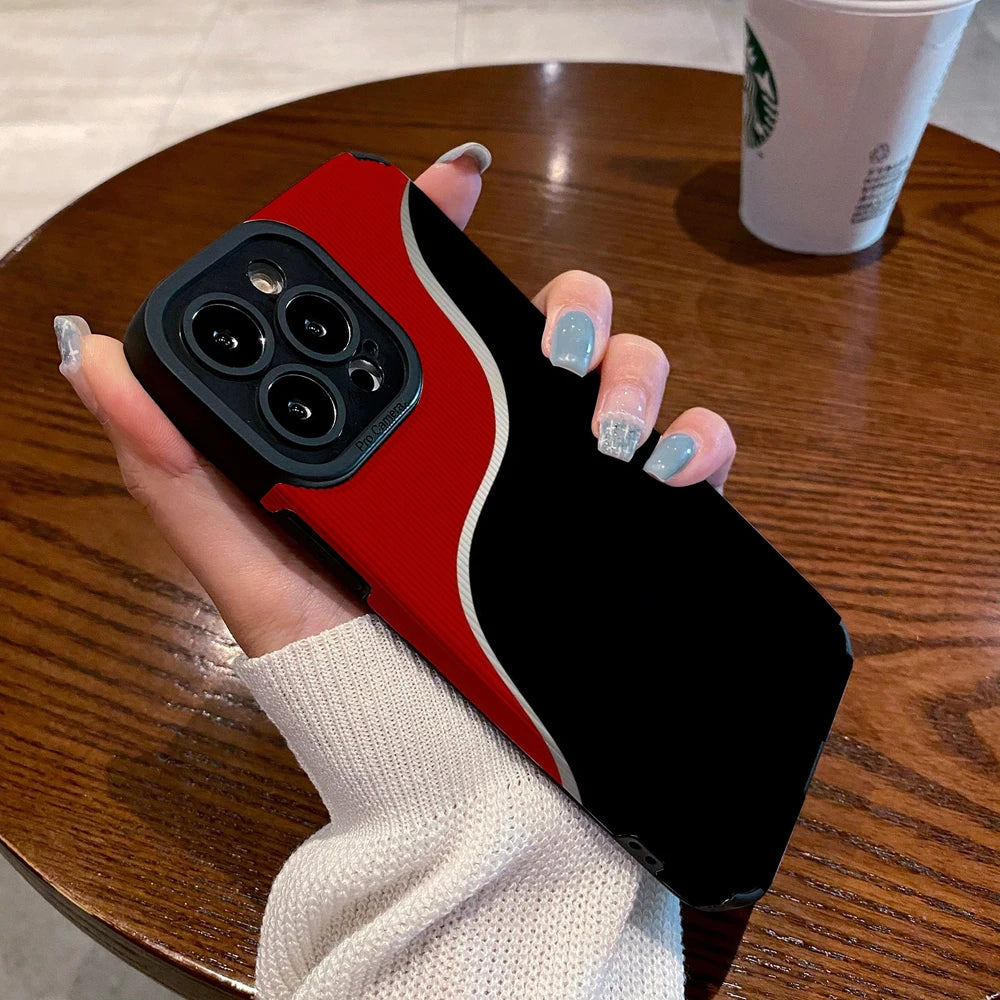 Black Red Silicone Leather Case For iPhone