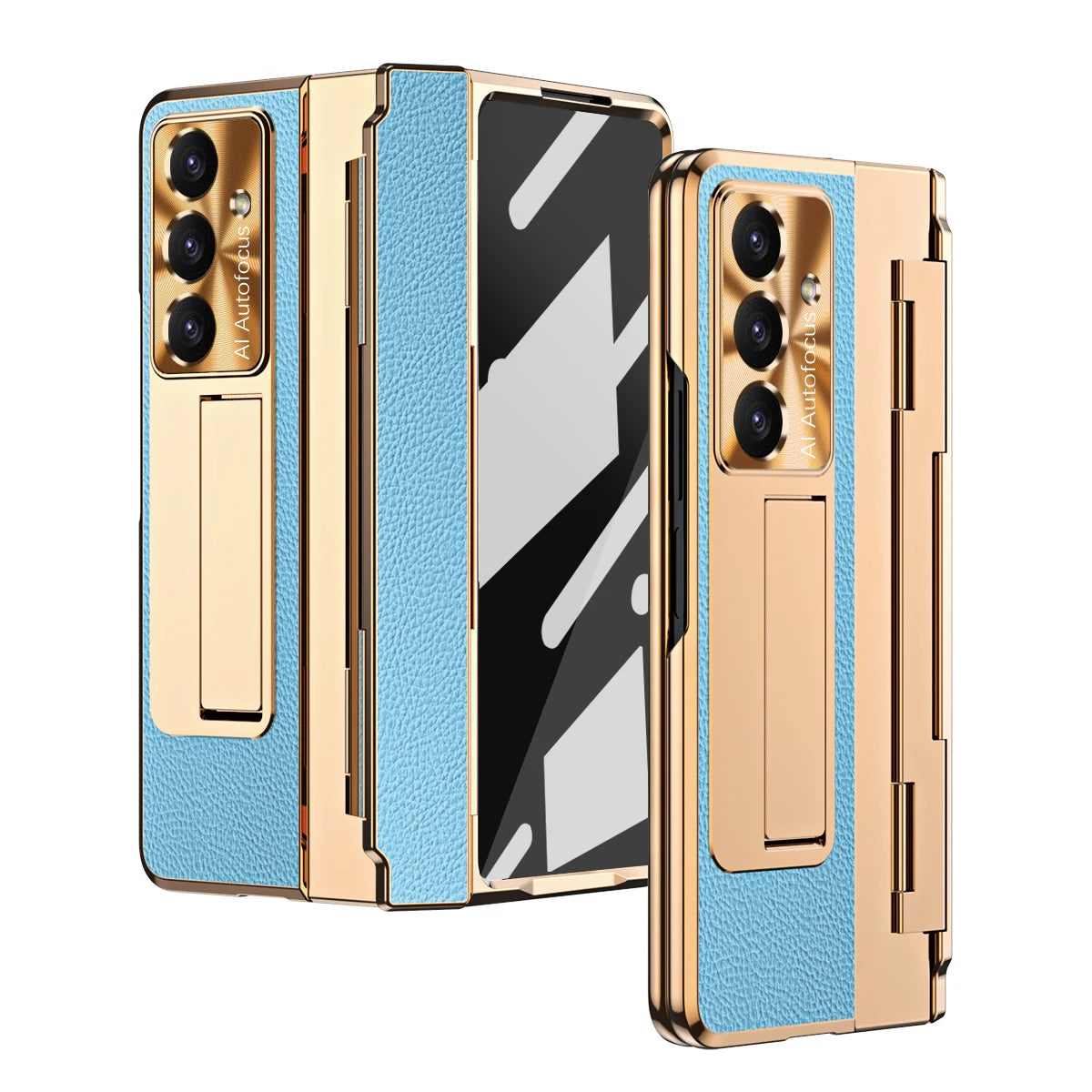 Luxury Leather One-Piece Plating Stand Hinge Shockproof Case For Samsung Z Fold