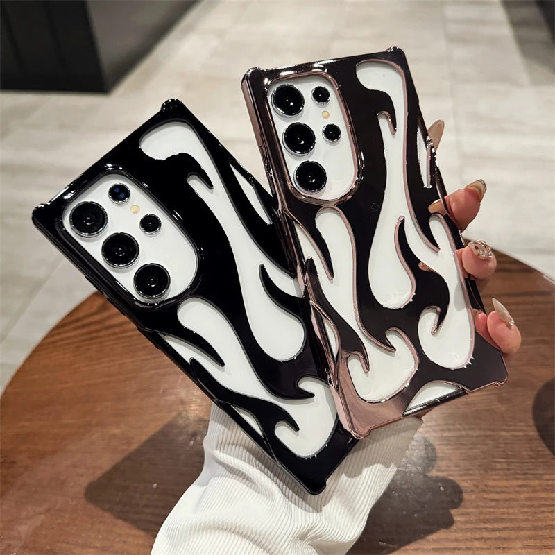 Luxury Plating Hollow 3D Flame Pattern Case For Samsung