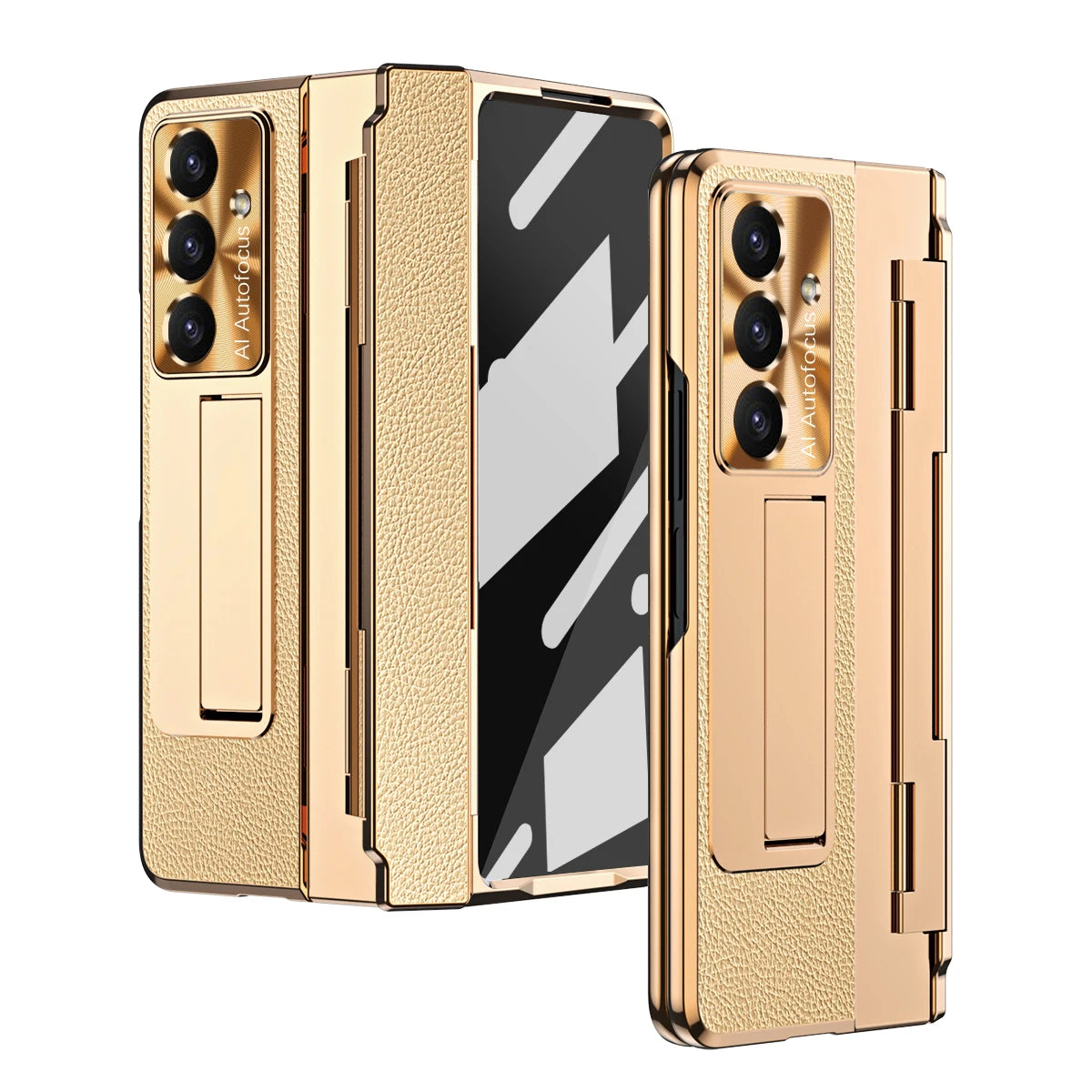 Luxury Leather One-Piece Plating Stand Hinge Shockproof Case For Samsung Z Fold