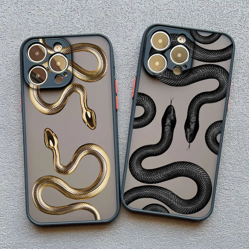 Luxurious Black Gold Snake Phone Case for iPhone