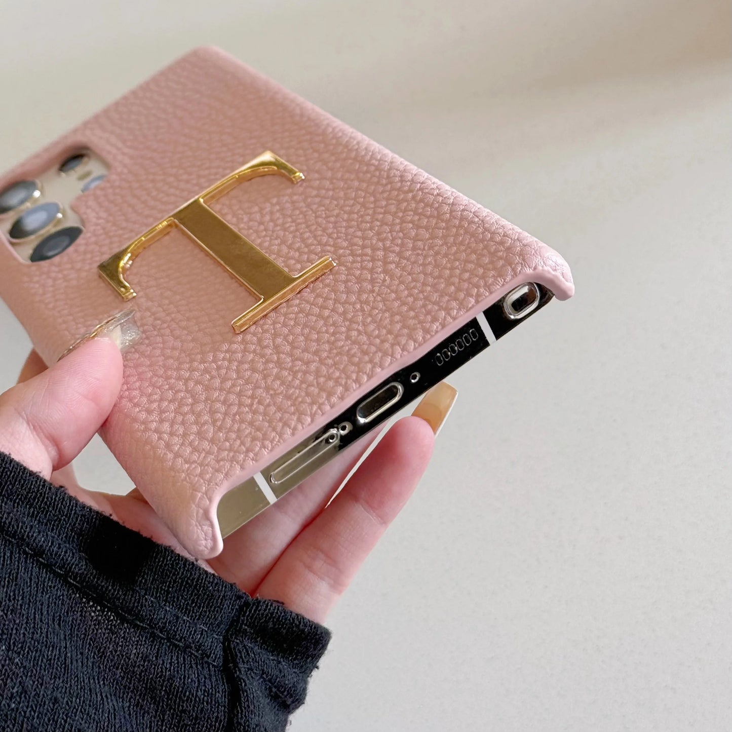 Personalized Initial Gold Letters Leather Phone Case For Samsung