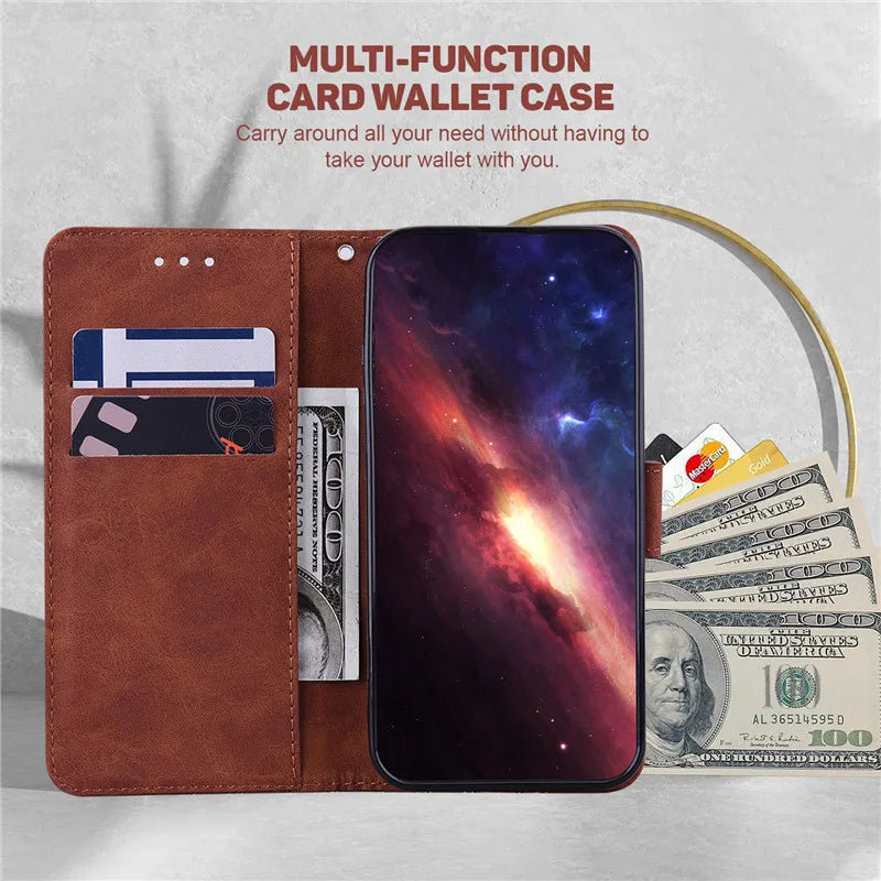 Magnetic Geometric Textile Pattern Wallet Case for Galaxy