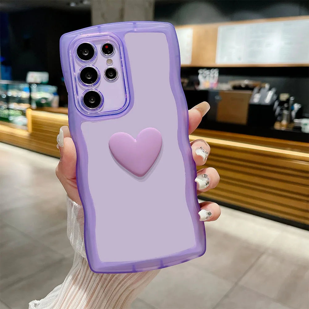 Love Heart Wavy Transparent Silicone Case For Samsung