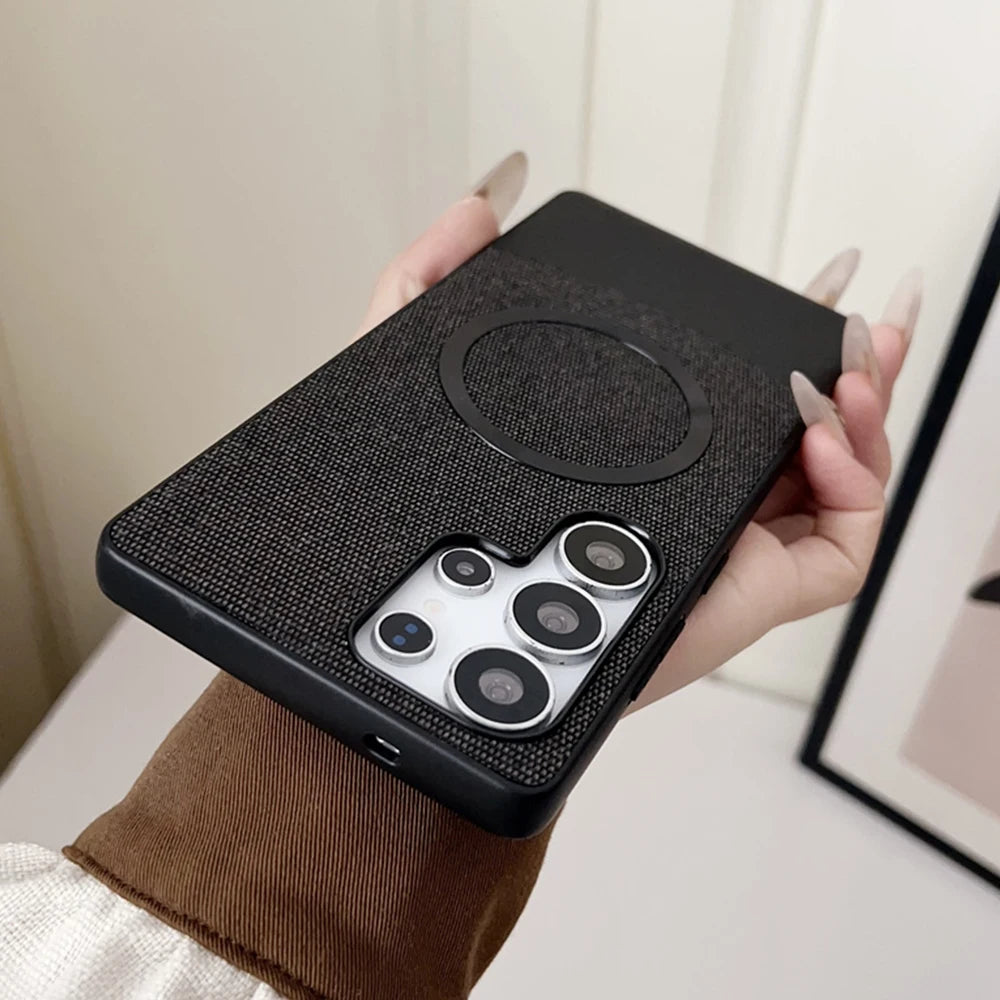 Luxury Patchwork Leather Magnetic Phone Case For Samsung