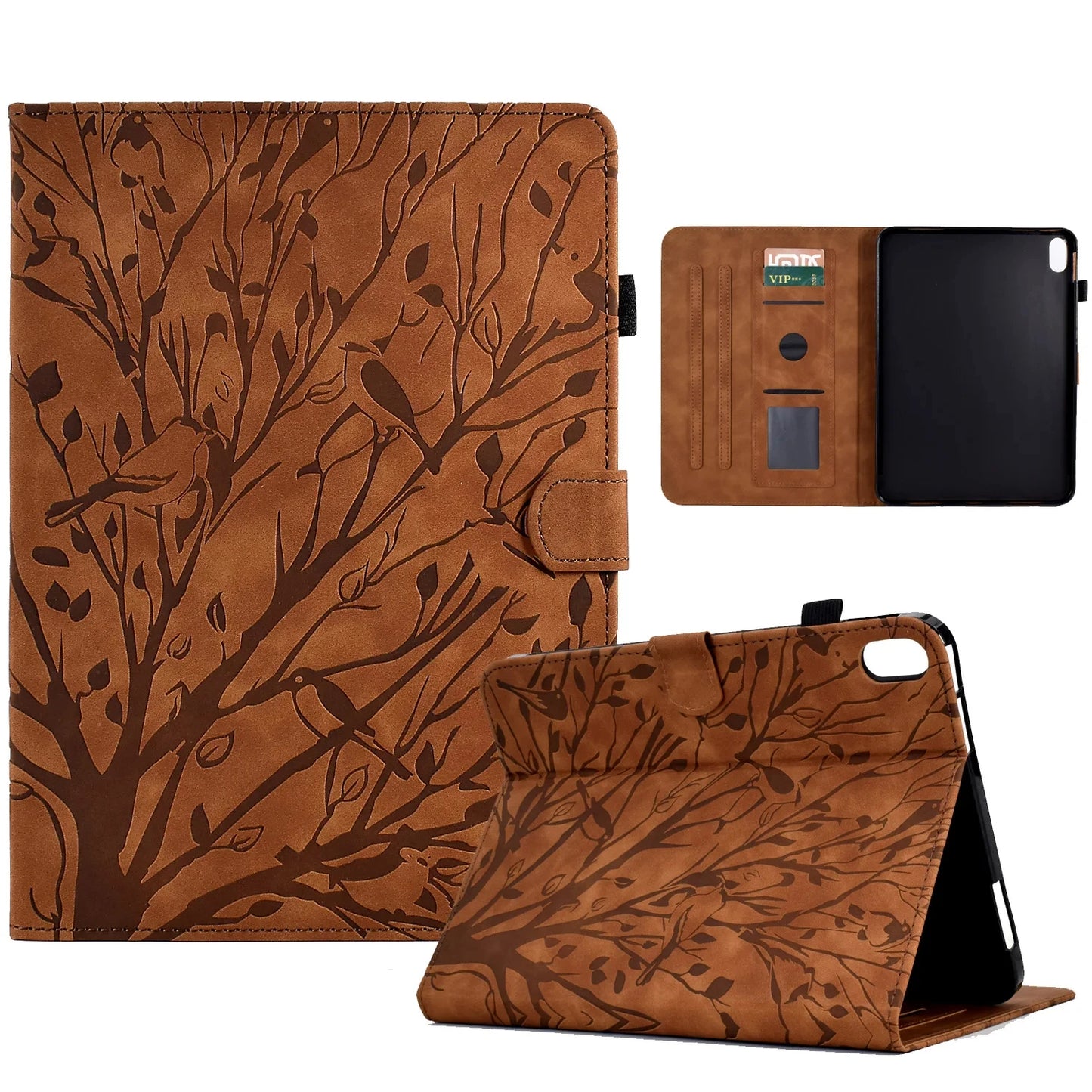 Embossed Tree Leather Wallet Case for iPad