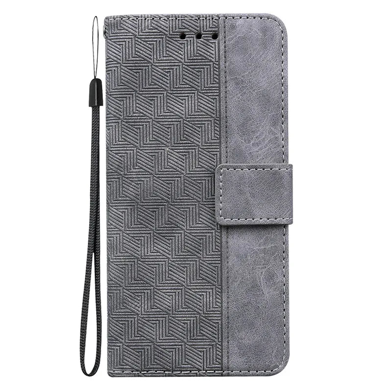 Magnetic Geometric Textile Pattern Wallet Case for Galaxy