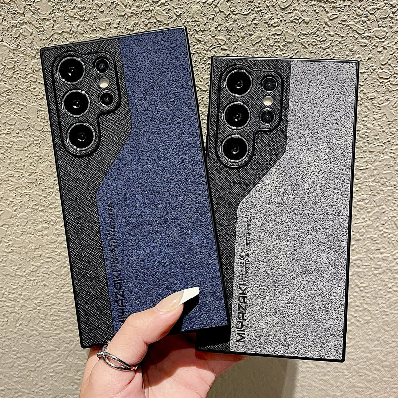 Leather Shockproof Double Color Pattern Slim Back Phone Case For Samsung