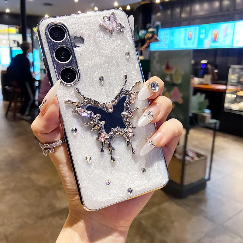 Glitter Plating Diamond Butterfly Case for Samsung