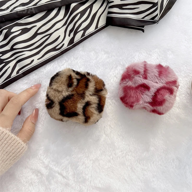 Fashion Fluffy Soft Plush Leopard Earphone Case For Apple AirPods