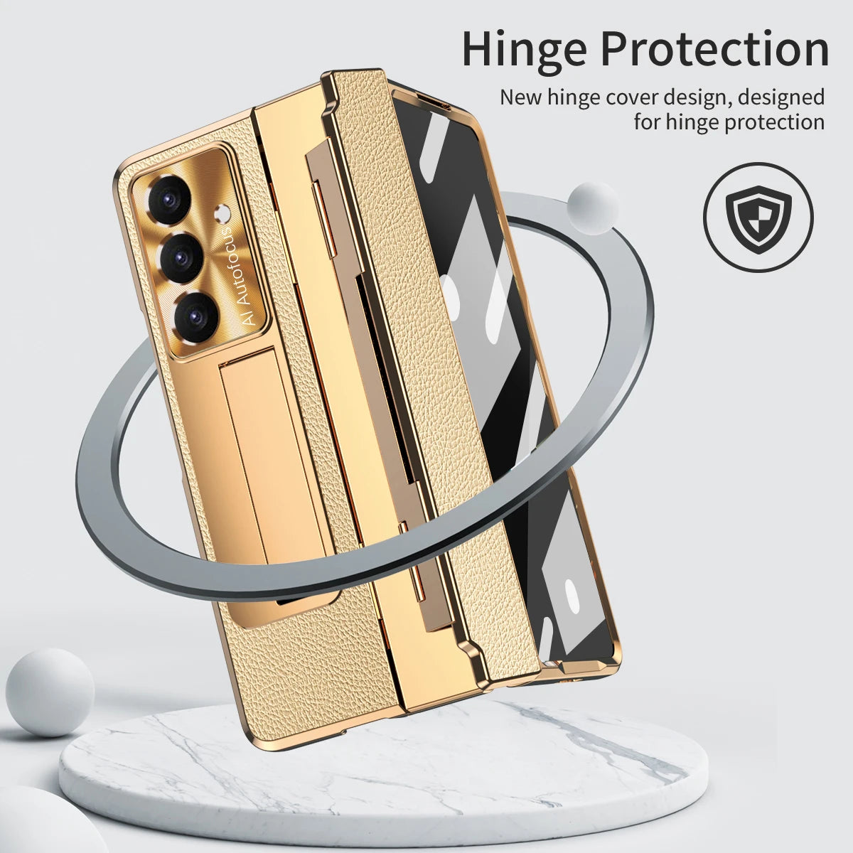 Luxury Leather One-Piece Plating Stand Hinge Shockproof Case For Samsung Z Fold