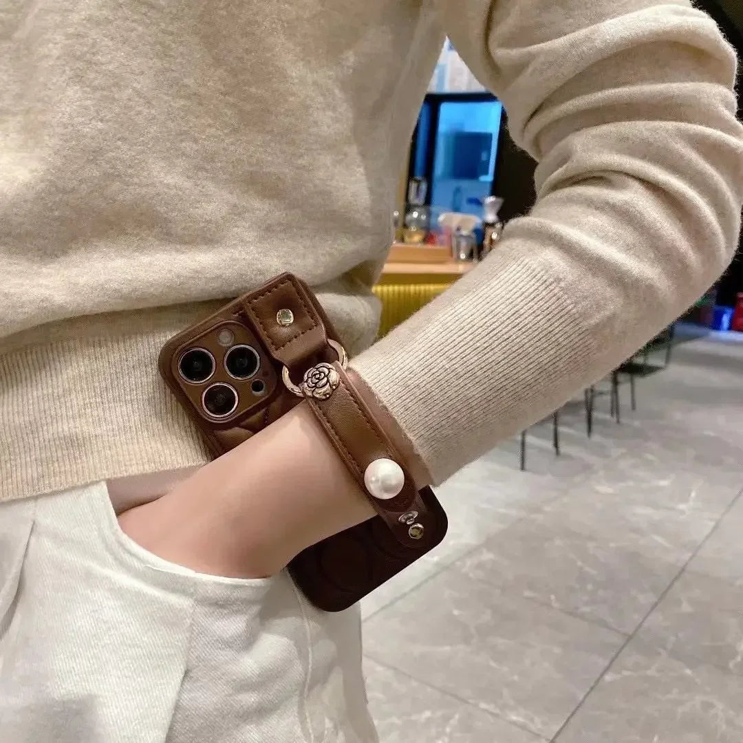 Camellia Pearl Wrist Strap for iPhone