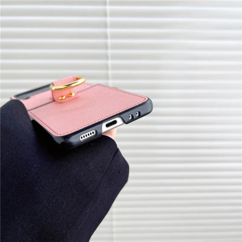 Retro PU Leather Case With Ring Buckle For Galaxy Z Flip