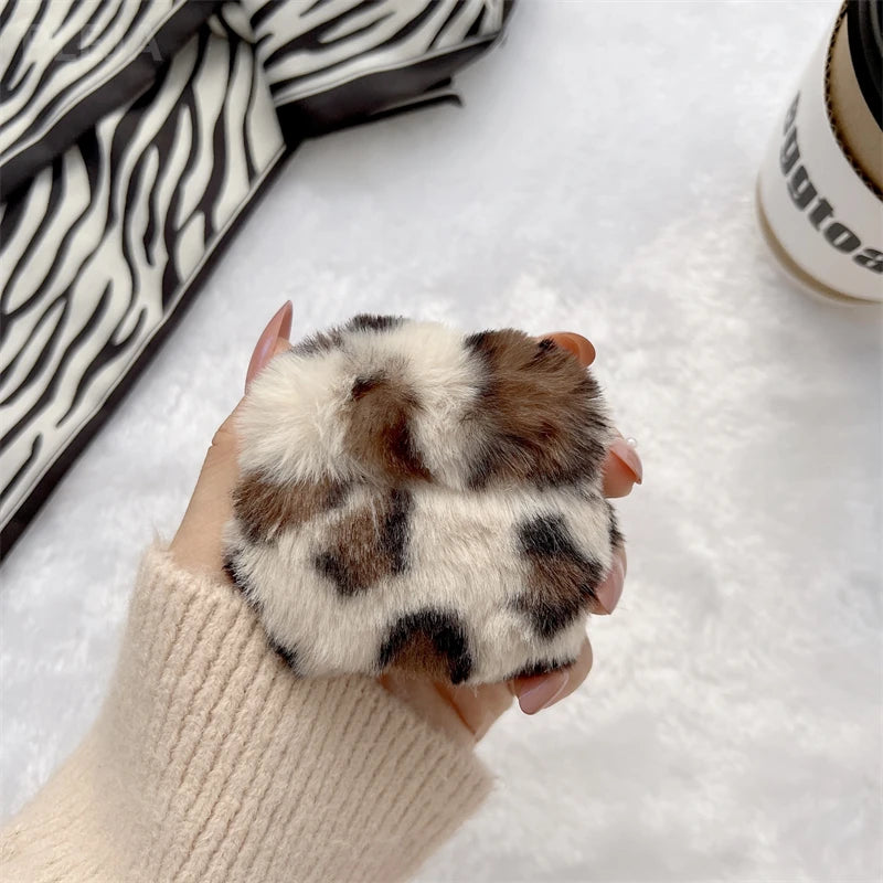 Fashion Fluffy Soft Plush Leopard Earphone Case For Apple AirPods