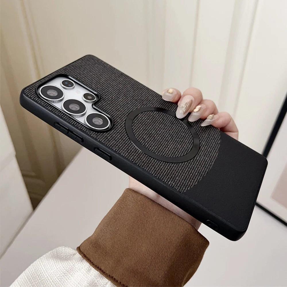 Luxury Patchwork Leather Magnetic Phone Case For Samsung
