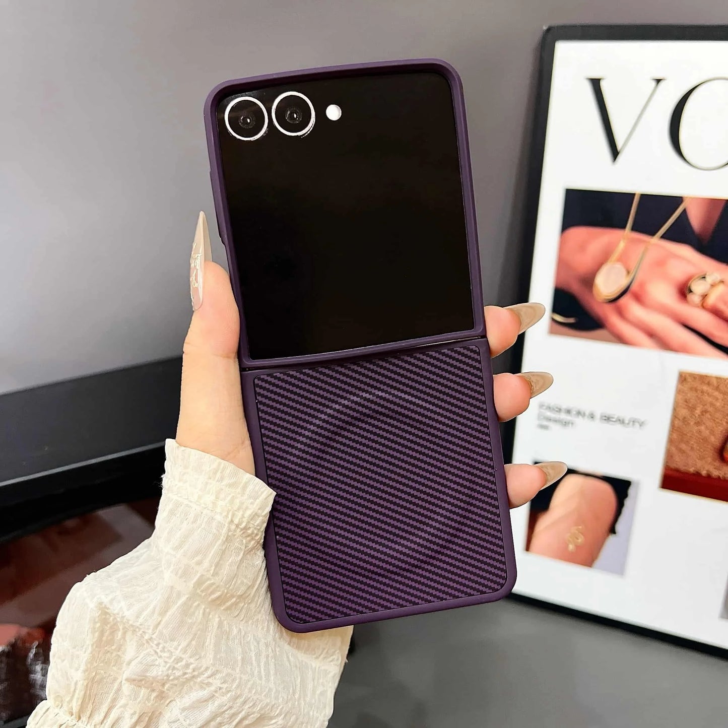 Carbon Fiber Textured Magnetic Phone Case for Samsung Z Flip