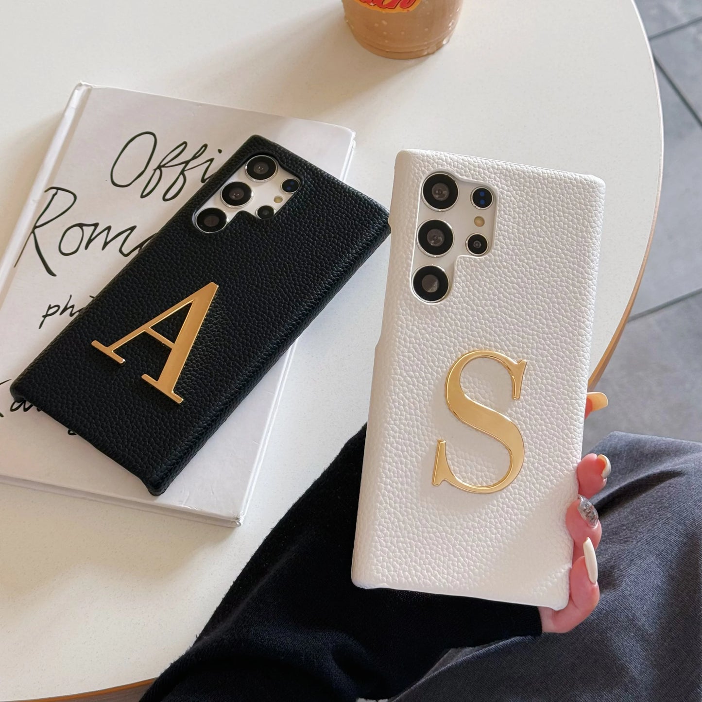 Personalized Initial Gold Letters Leather Phone Case For Samsung