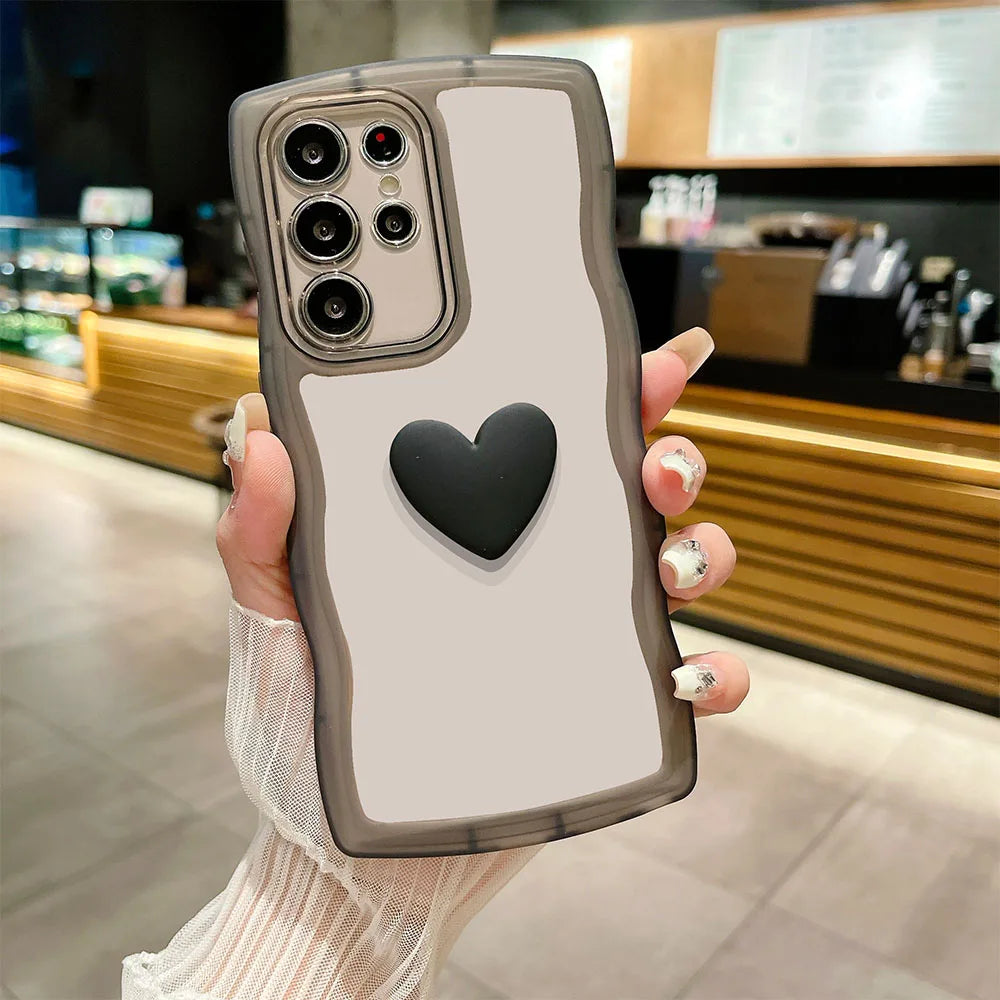 Love Heart Wavy Transparent Silicone Case For Samsung