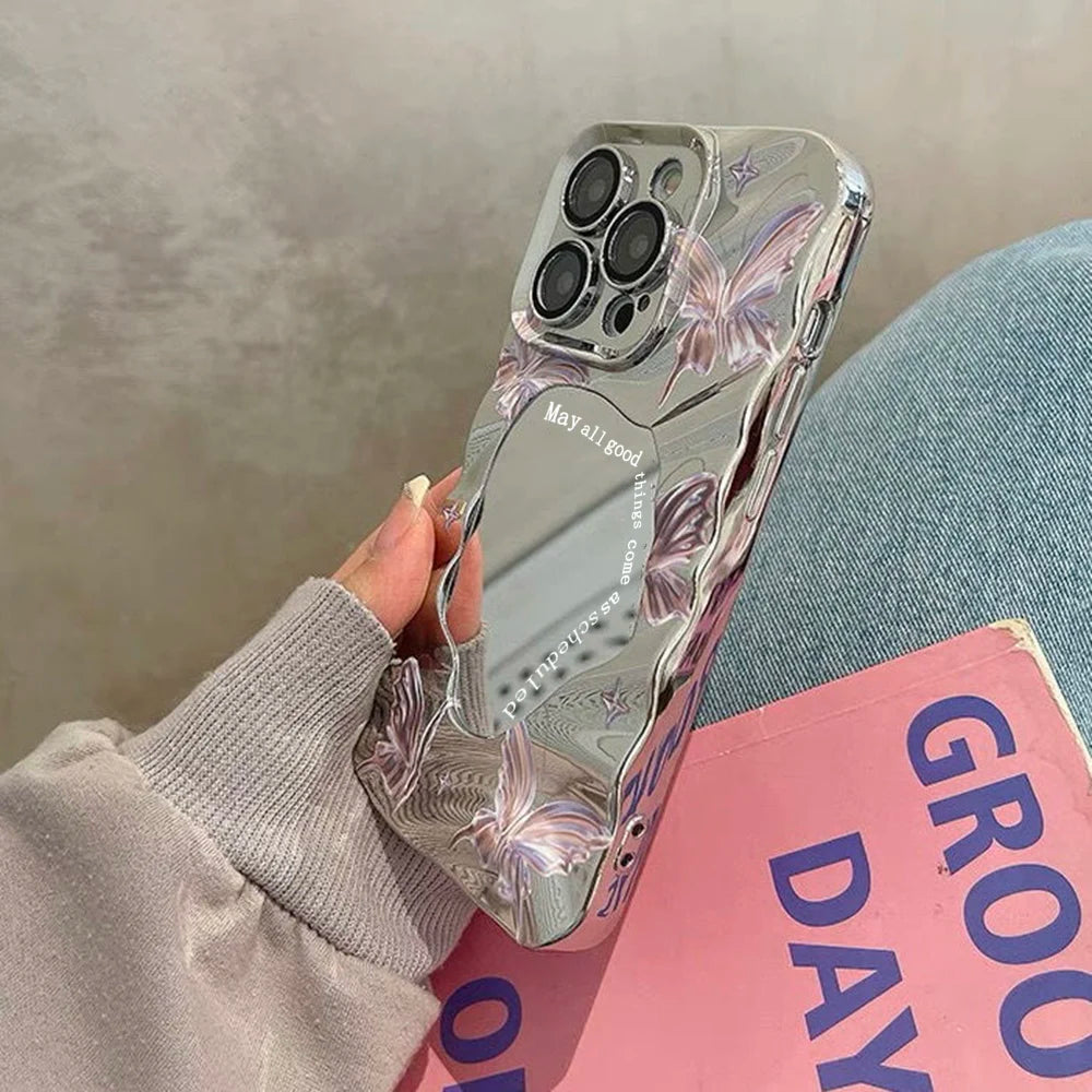 Cute Butterfly Mirror Wave Phone Case For iPhone