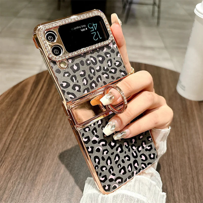 Plated Leopard Print Case For Samsung Galaxy Z Flip