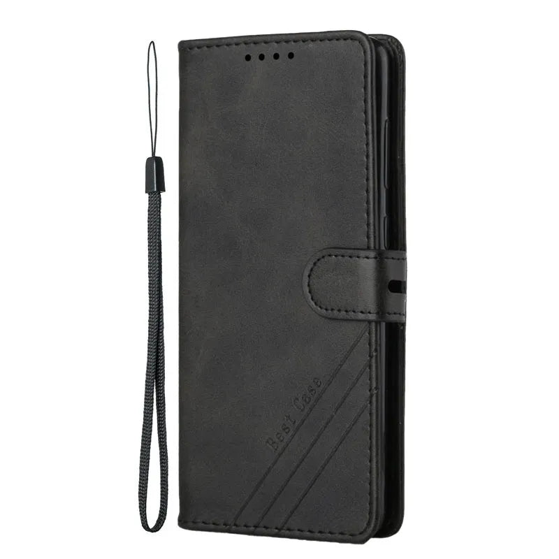 Solid Color Leather Flip Wallet Case For Samsung Galaxy