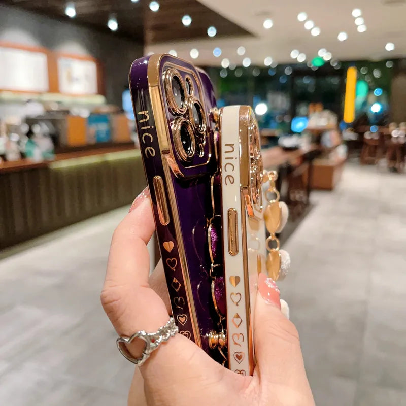 Luxury Soft Love Heart Bracelet Phone Case For iPhone