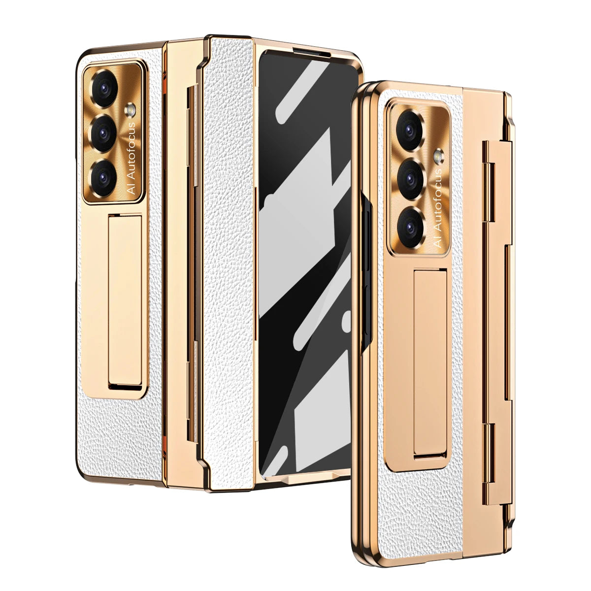 Luxury Leather One-Piece Plating Stand Hinge Shockproof Case For Samsung Z Fold
