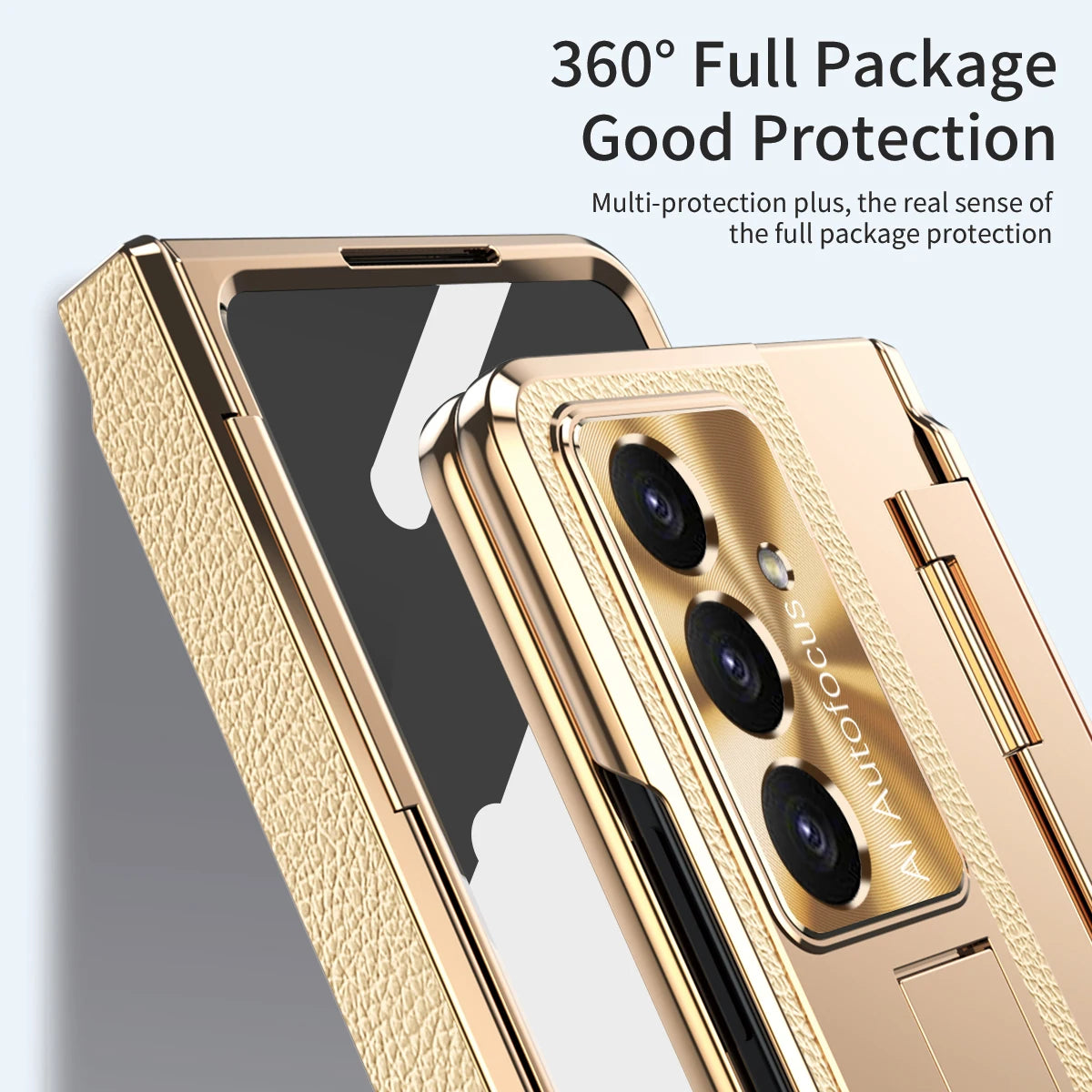 Luxury Leather One-Piece Plating Stand Hinge Shockproof Case For Samsung Z Fold