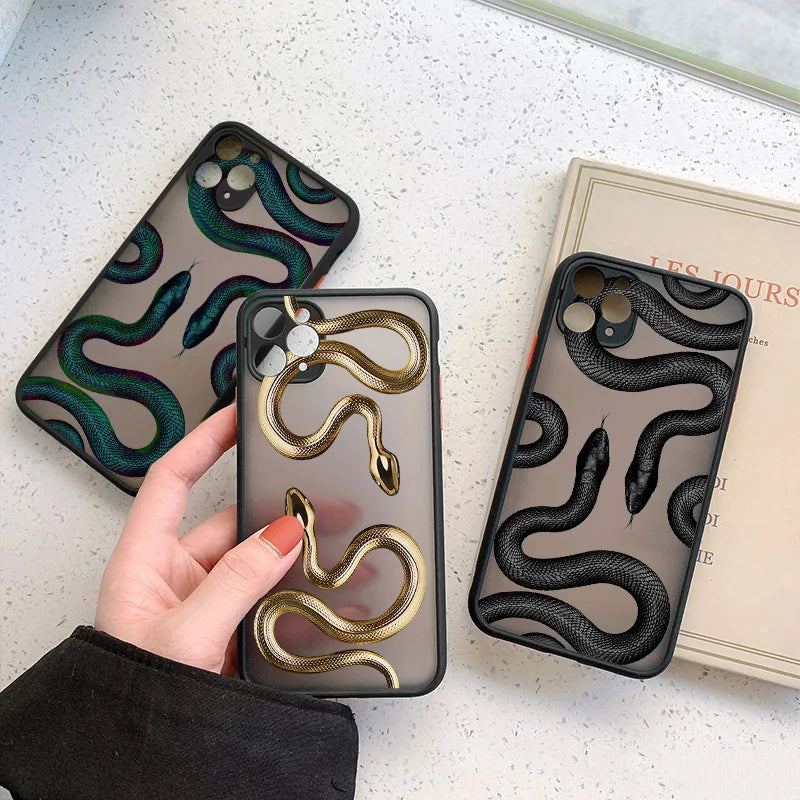 Luxurious Black Gold Snake Phone Case for iPhone