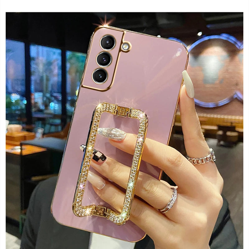 Luxury Rhinestone Metal Holder Plating Case For Samsung