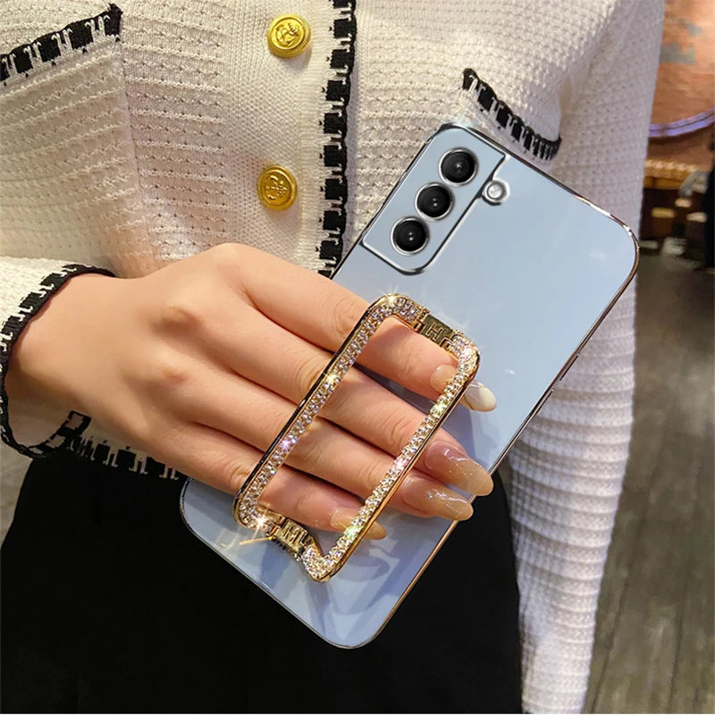 Luxury Rhinestone Metal Holder Plating Case For Samsung