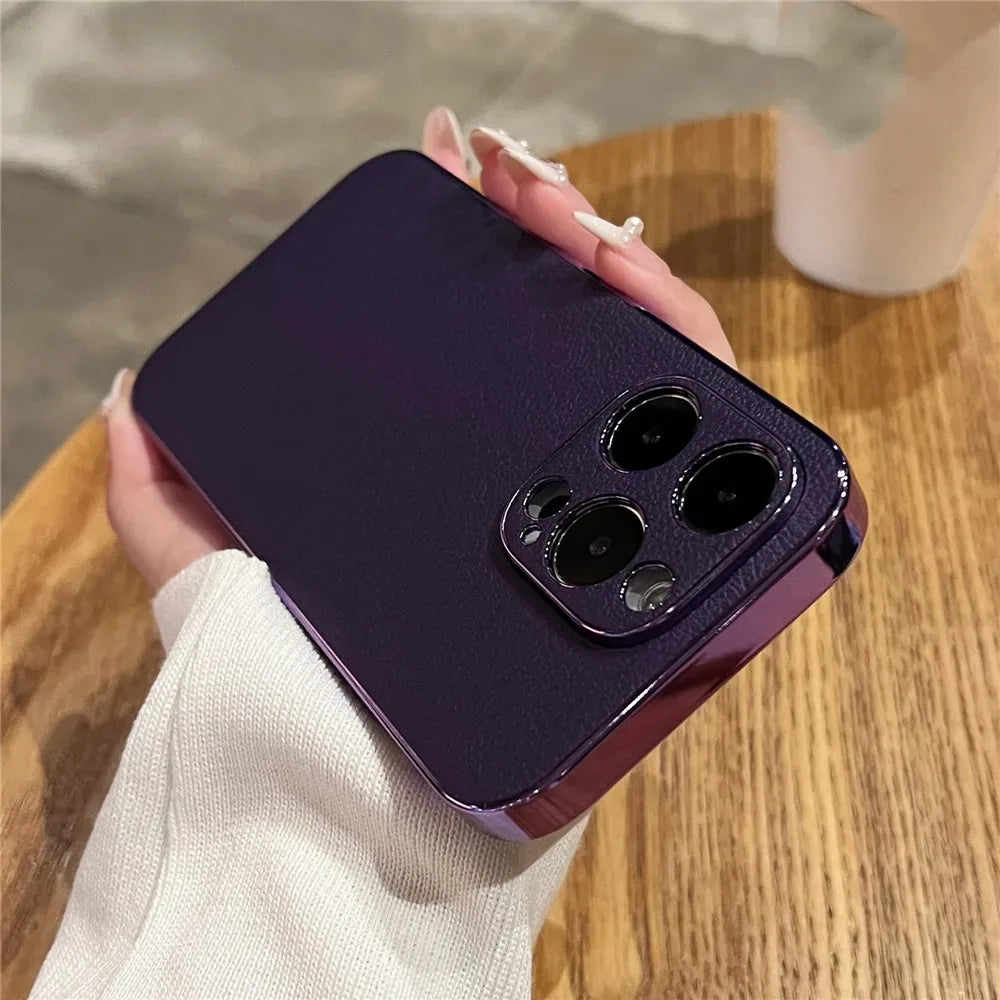 Luxury Plating Leather Shockproof Case For iPhone