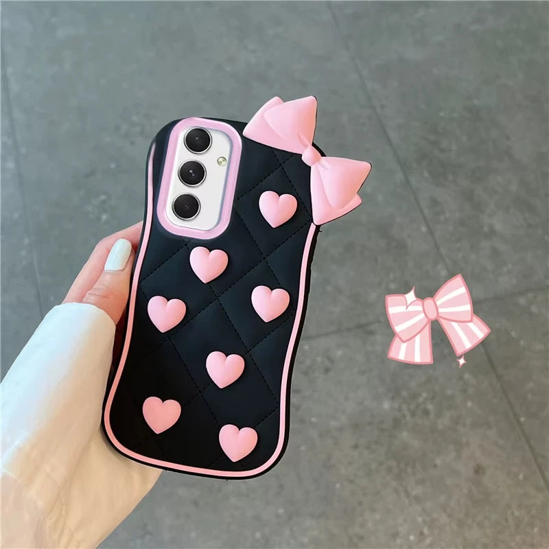 Cute Black Love Bow Soft Silicone Case for Samsung
