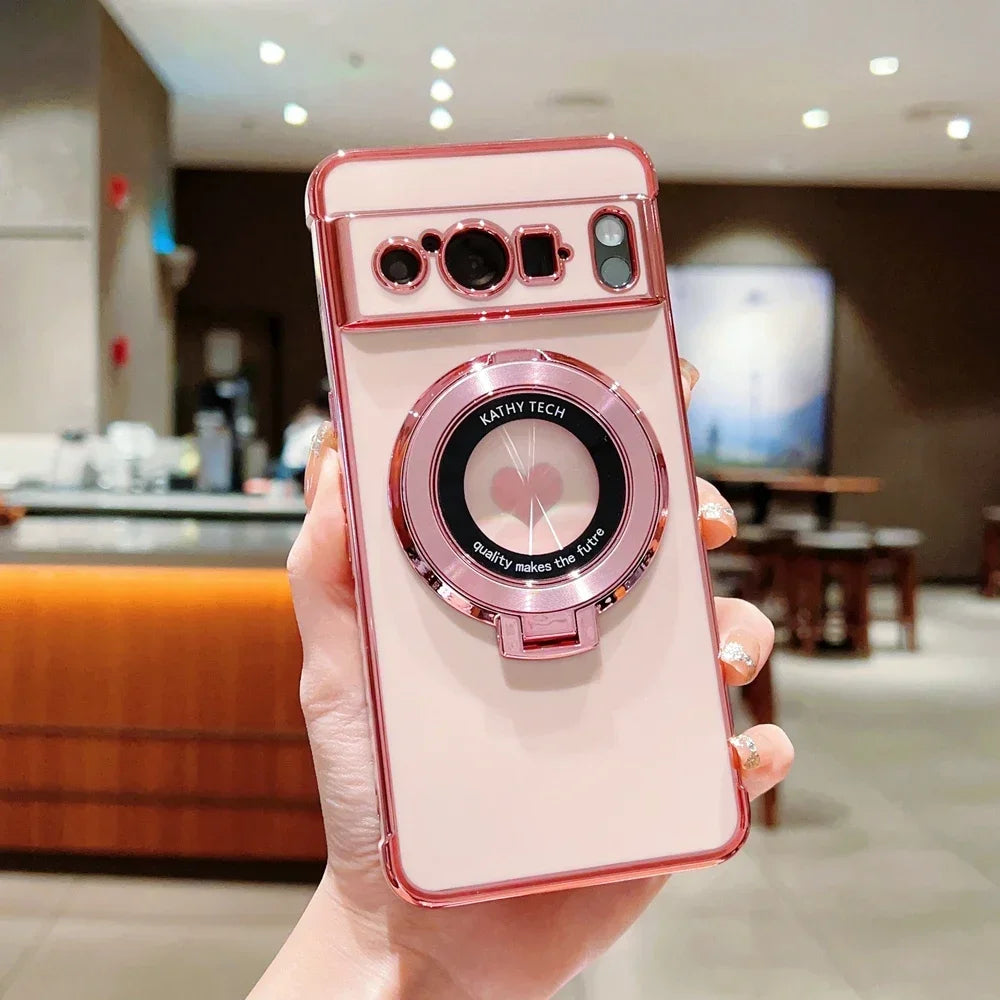 Electroplate Love Heart Fold Stand Holder Case for Google Pixel
