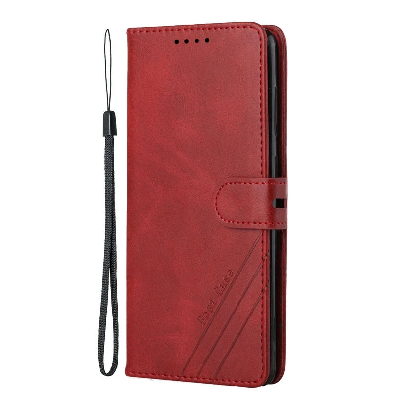Solid Color Leather Flip Wallet Case For Samsung Galaxy