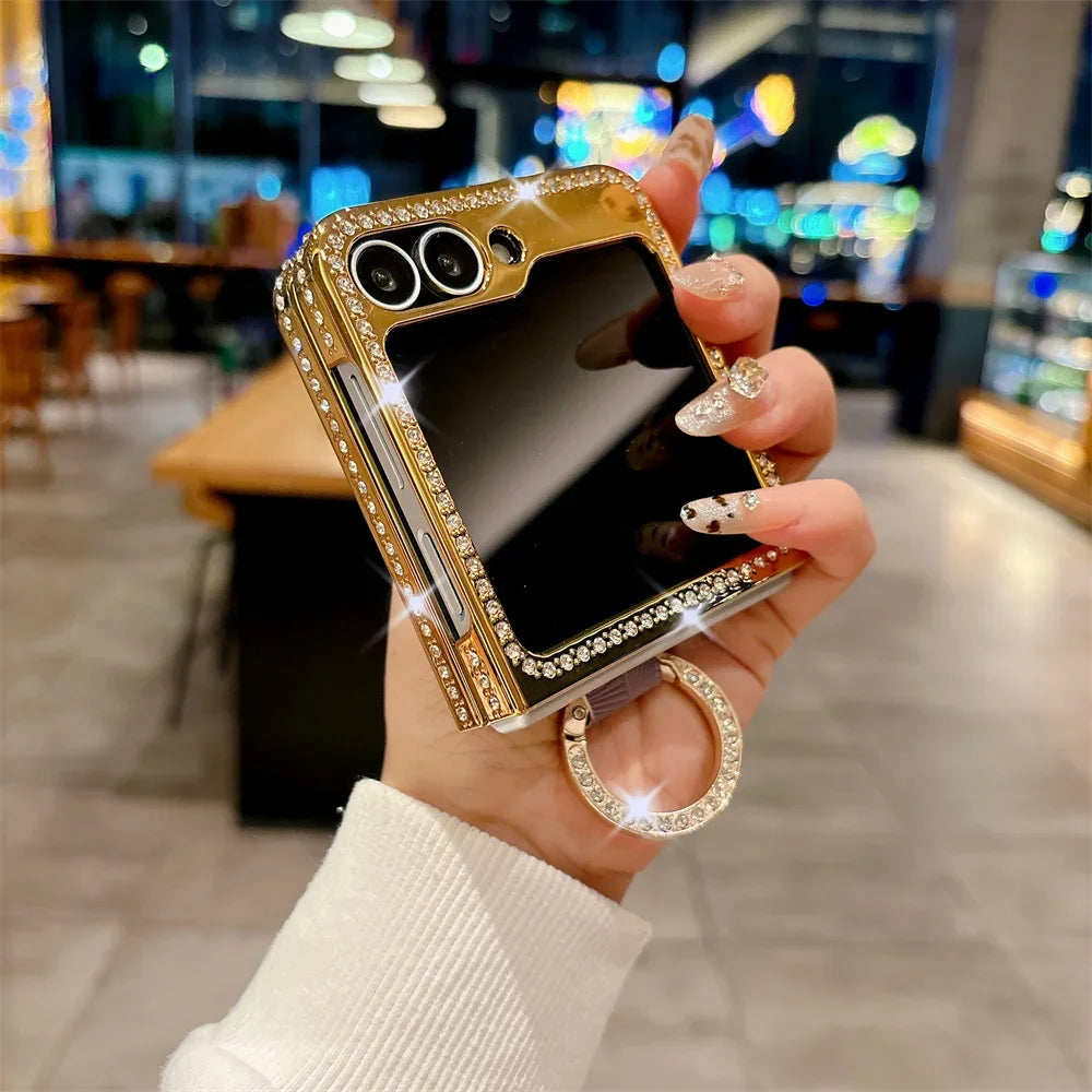 Electroplated Diamond Inlay PU Leather Phone Case for Samsung